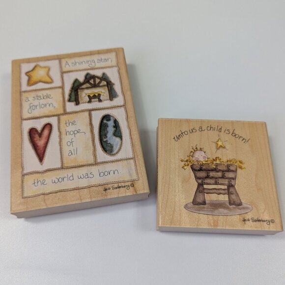 Heidi Satterberg Stamps Happen Inc Christmas Stamp Lot of 2 Rubber Stamps - Picture 1 of 8